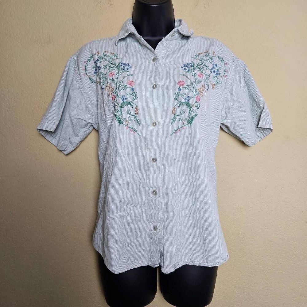 Floral Embroidered Button Down Shirt